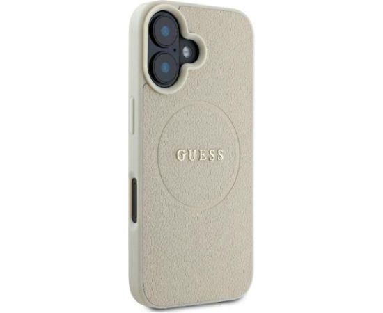 Guess GUHMP16SPGHSMME Hardcase Grained Ring MagSafe Aizsargapvalks priekš iPhone 16 6.1" / bēšs Neoriģinālie Maciņi