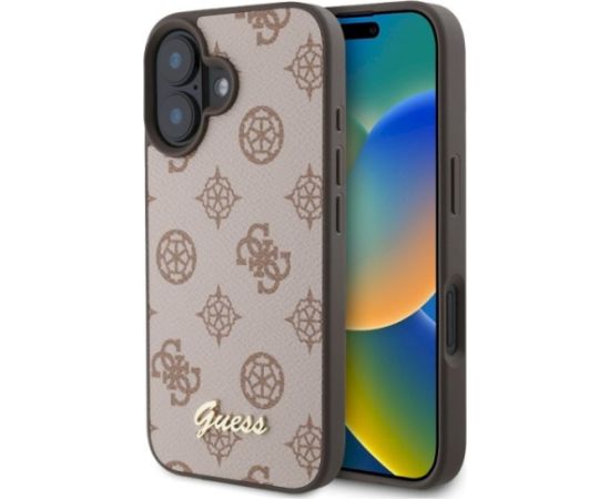 Guess GUHMP16SPGPYSW Peony Script MagSafe Aizsargapvalks priekš iPhone 16 6.1" / brūns Neoriģinālie Maciņi