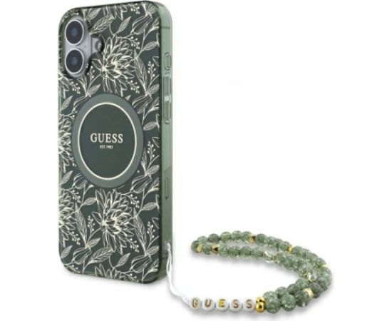 Guess GUHMP16SHCPOFPA Hardcase IML Flowers Allover Electro With Pearl St Aizsargapvalks priekš iPhone 16 6.1" / zaļš Neoriģinālie Maciņi
