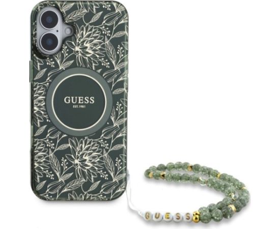 Guess GUHMP16SHCPOFPA Hardcase IML Flowers Allover Electro With Pearl St Aizsargapvalks priekš iPhone 16 6.1" / zaļš Neoriģinālie Maciņi