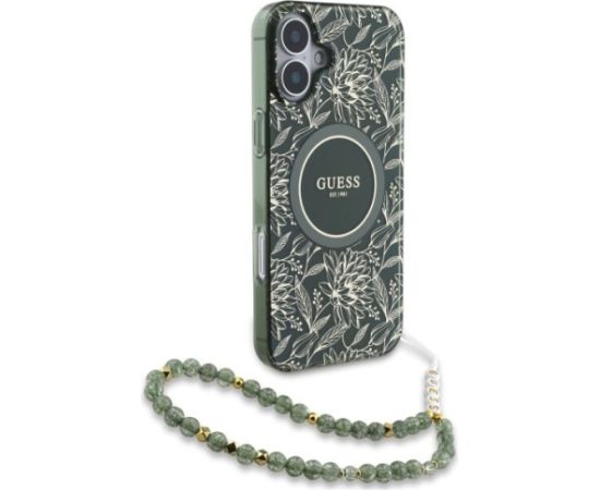 Guess GUHMP16SHCPOFPA Hardcase IML Flowers Allover Electro With Pearl St Aizsargapvalks priekš iPhone 16 6.1" / zaļš Neoriģinālie Maciņi