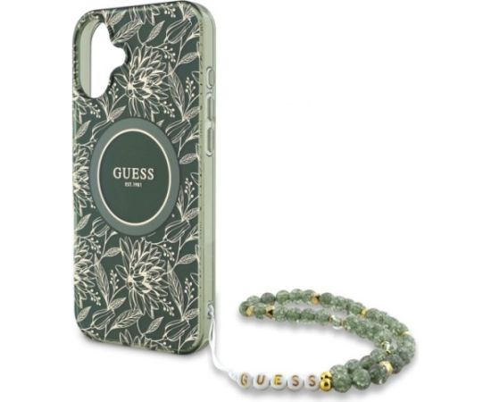 Guess GUHMP16SHCPOFPA Hardcase IML Flowers Allover Electro With Pearl St Aizsargapvalks priekš iPhone 16 6.1" / zaļš Neoriģinālie Maciņi