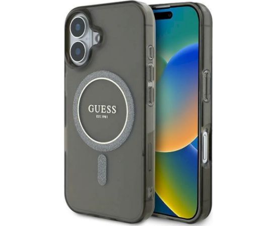 Guess GUHMP16MHFGEREK Hardcase IML Glitter Circle MagSafe Aizsargapvalks priekš iPhone 16 Plus 6.7" / melns Neoriģinālie Maciņi