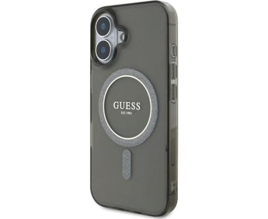 Guess GUHMP16MHFGEREK Hardcase IML Glitter Circle MagSafe Aizsargapvalks priekš iPhone 16 Plus 6.7" / melns Neoriģinālie Maciņi