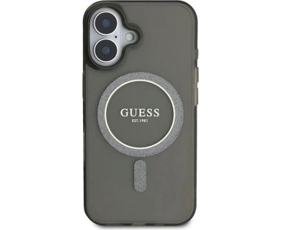 Guess GUHMP16MHFGEREK Hardcase IML Glitter Circle MagSafe Aizsargapvalks priekš iPhone 16 Plus 6.7" / melns Neoriģinālie Maciņi