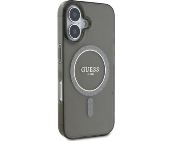 Guess GUHMP16MHFGEREK Hardcase IML Glitter Circle MagSafe Aizsargapvalks priekš iPhone 16 Plus 6.7" / melns Neoriģinālie Maciņi