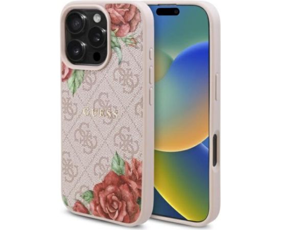 Guess GUHMP16XP4ROPEMCP Hardcase 4G Flowers Print MagSafe Aizsargapvalks priekš iPhone 16 Pro Max 6.9" / rozā Neoriģinālie Maciņi