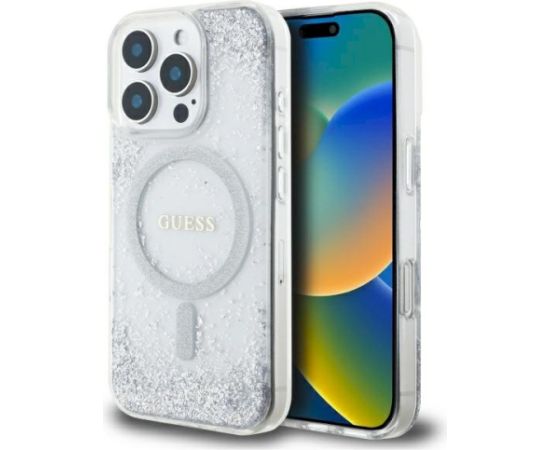 Guess GUHMP16LRGRGES Resin Gradient Glitter MagSafe Aizsargapvalks priekš iPhone 16 Pro 6.3" / sudraba Neoriģinālie Maciņi