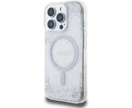 Guess GUHMP16LRGRGES Resin Gradient Glitter MagSafe Aizsargapvalks priekš iPhone 16 Pro 6.3" / sudraba Neoriģinālie Maciņi