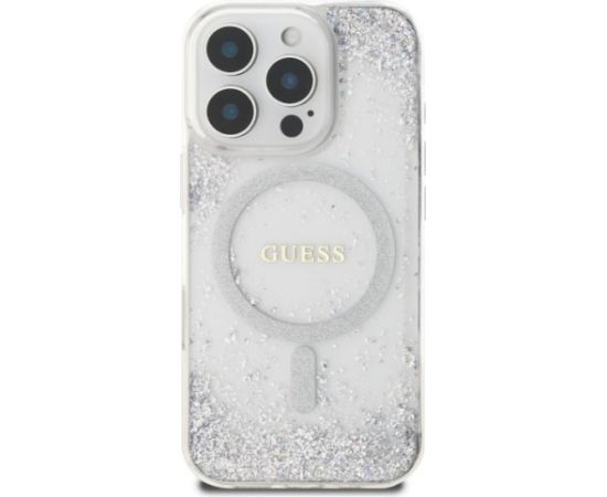 Guess GUHMP16LRGRGES Resin Gradient Glitter MagSafe Aizsargapvalks priekš iPhone 16 Pro 6.3" / sudraba Neoriģinālie Maciņi