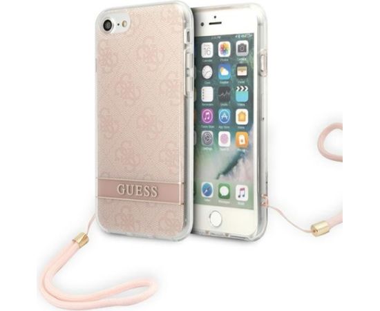 Guess GUOHCI8H4STP Hardcase 4G Print Strap Aizsargapvalks priekš iPhone SE 2022 / SE2020 / 7 / 8 / rozā Neoriģinālie Maciņi