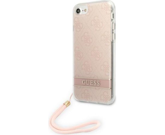 Guess GUOHCI8H4STP Hardcase 4G Print Strap Aizsargapvalks priekš iPhone SE 2022 / SE2020 / 7 / 8 / rozā Neoriģinālie Maciņi
