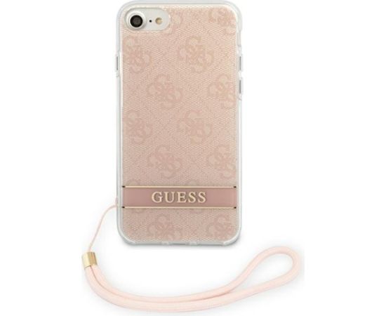 Guess GUOHCI8H4STP Hardcase 4G Print Strap Aizsargapvalks priekš iPhone SE 2022 / SE2020 / 7 / 8 / rozā Neoriģinālie Maciņi