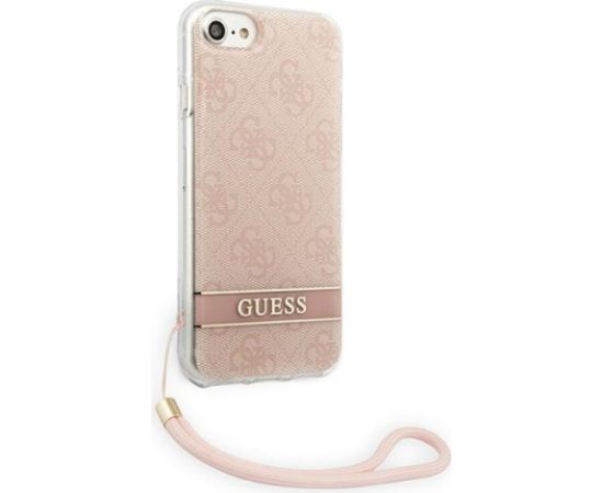Guess GUOHCI8H4STP Hardcase 4G Print Strap Aizsargapvalks priekš iPhone SE 2022 / SE2020 / 7 / 8 / rozā Neoriģinālie Maciņi