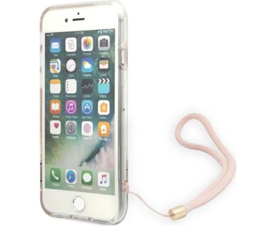 Guess GUOHCI8H4STP Hardcase 4G Print Strap Aizsargapvalks priekš iPhone SE 2022 / SE2020 / 7 / 8 / rozā Neoriģinālie Maciņi
