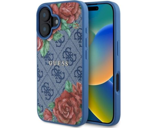 Guess GUHMP16SP4ROPEMCB Hardcase 4G Flowers Print MagSafe Aizsargapvalks priekš iPhone 16 6.1" / zils Neoriģinālie Maciņi
