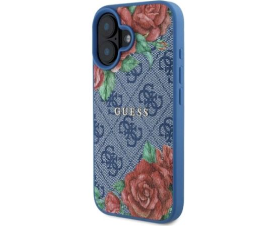 Guess GUHMP16SP4ROPEMCB Hardcase 4G Flowers Print MagSafe Aizsargapvalks priekš iPhone 16 6.1" / zils Neoriģinālie Maciņi