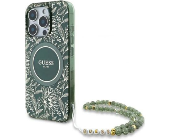 Guess GUHMP16XHCPOFPA Hardcase IML Flowers Allover Electro Wit Aizsargapvalks priekš iPhone 16 Pro Max 6.9" / zaļš Neoriģinālie Maciņi