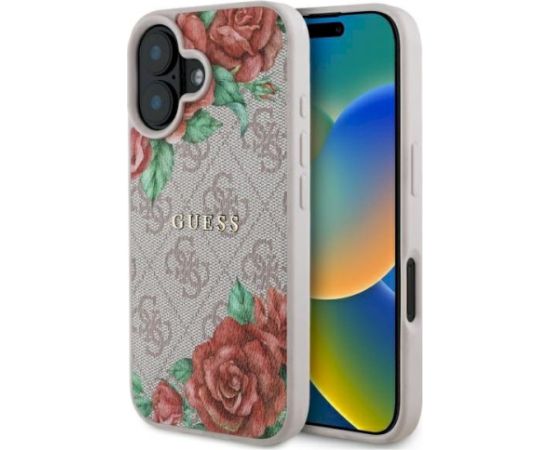 Guess GUHMP16SP4ROPEMCP Hardcase 4G Flowers Print MagSafe Aizsargapvalks priekš iPhone 16 6.1" / rozā Neoriģinālie Maciņi