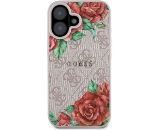 Guess GUHMP16SP4ROPEMCP Hardcase 4G Flowers Print MagSafe Aizsargapvalks priekš iPhone 16 6.1" / rozā Neoriģinālie Maciņi
