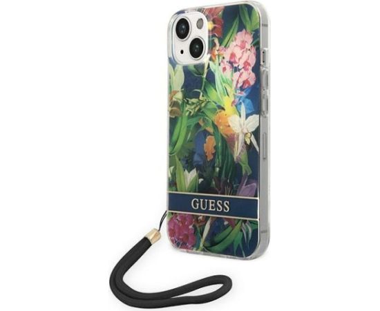 Guess GUOHCP14MHFLSB Flower Strap Aizsargapvalks priekš iPhone 14 Plus / 15 Plus 6.7" / zils Neoriģinālie Maciņi