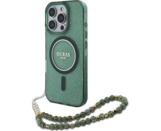 Guess GUHMP16XHGCRELSA Hardcase IML Glitter With Pearl Aizsargapvalks priekš iPhone 16 Pro Max 6.9" / zaļš Neoriģinālie Maciņi