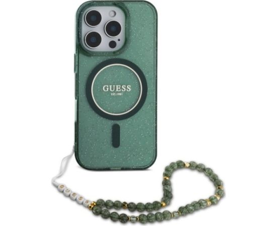 Guess GUHMP16XHGCRELSA Hardcase IML Glitter With Pearl Aizsargapvalks priekš iPhone 16 Pro Max 6.9" / zaļš Neoriģinālie Maciņi