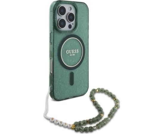 Guess GUHMP16XHGCRELSA Hardcase IML Glitter With Pearl Aizsargapvalks priekš iPhone 16 Pro Max 6.9" / zaļš Neoriģinālie Maciņi