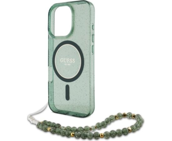 Guess GUHMP16XHGCRELSA Hardcase IML Glitter With Pearl Aizsargapvalks priekš iPhone 16 Pro Max 6.9" / zaļš Neoriģinālie Maciņi