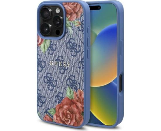 Guess GUHMP16XP4ROPEMCB Hardcase 4G Flowers Print MagSafe Aizsargapvalks priekš iPhone 16 Pro Max 6.9" / zils Neoriģinālie Maciņi