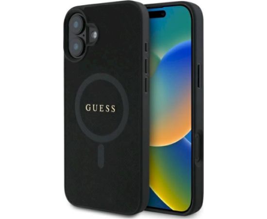 Guess GUHMP16SPSAHMCK Saffiano Classic Logo MagSafe Aizsargapvalks priekš iPhone 16 6.1" / melns Neoriģinālie Maciņi