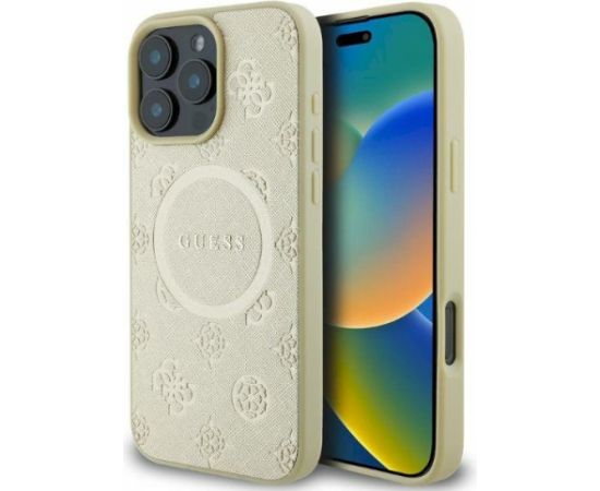 Guess GUHMP16LPSAPSMED Hardcase Saffiano Peony Classic Logo MagSafe Aizsargapvalks priekš iPhone 16 Pro 6.3" / zelta Neoriģinālie Maciņi