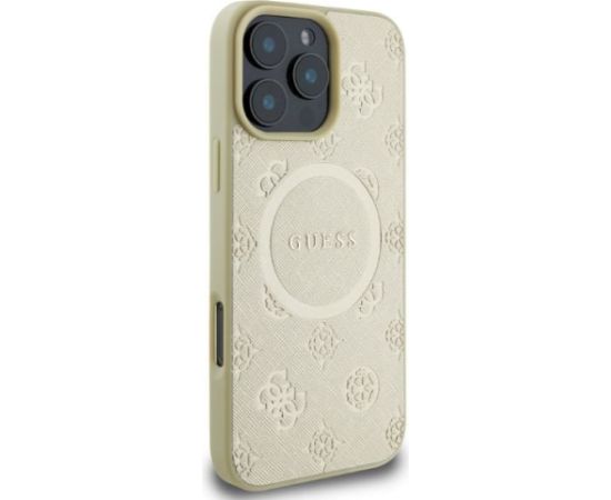Guess GUHMP16LPSAPSMED Hardcase Saffiano Peony Classic Logo MagSafe Aizsargapvalks priekš iPhone 16 Pro 6.3" / zelta Neoriģinālie Maciņi