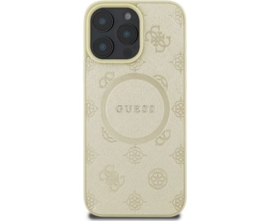Guess GUHMP16LPSAPSMED Hardcase Saffiano Peony Classic Logo MagSafe Aizsargapvalks priekš iPhone 16 Pro 6.3" / zelta Neoriģinālie Maciņi