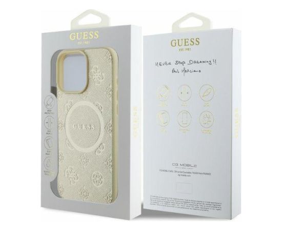 Guess GUHMP16LPSAPSMED Hardcase Saffiano Peony Classic Logo MagSafe Aizsargapvalks priekš iPhone 16 Pro 6.3" / zelta Neoriģinālie Maciņi
