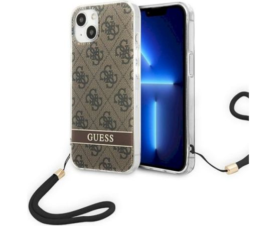 Guess GUOHCP14MH4STW Hardcase 4G Print Strap Aizsargapvalks priekš iPhone 14 Plus / 15 Plus 6.7" / brūns Neoriģinālie Maciņi