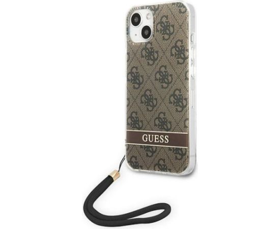 Guess GUOHCP14MH4STW Hardcase 4G Print Strap Aizsargapvalks priekš iPhone 14 Plus / 15 Plus 6.7" / brūns Neoriģinālie Maciņi