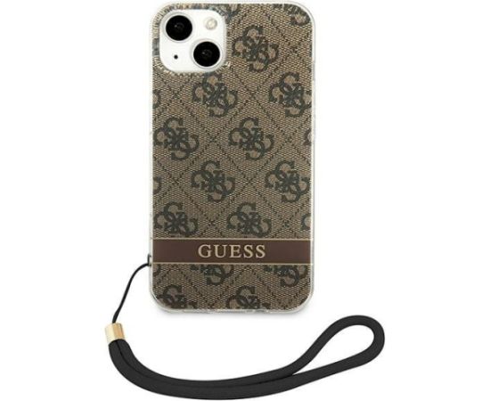 Guess GUOHCP14MH4STW Hardcase 4G Print Strap Aizsargapvalks priekš iPhone 14 Plus / 15 Plus 6.7" / brūns Neoriģinālie Maciņi