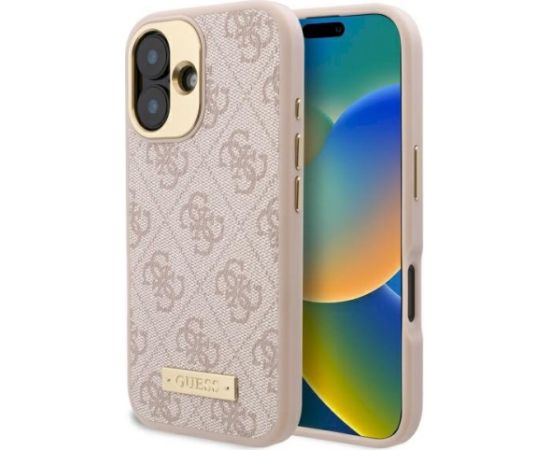 Guess GUHMP16SU4GPRP Hardcase 4G Logo Plate MagSafe Aizsargapvalks priekš iPhone 16 6.1" / rozā Neoriģinālie Maciņi