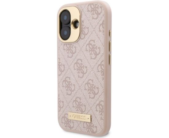 Guess GUHMP16SU4GPRP Hardcase 4G Logo Plate MagSafe Aizsargapvalks priekš iPhone 16 6.1" / rozā Neoriģinālie Maciņi