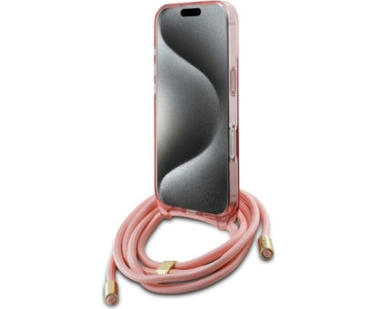 Guess GUHMP16XHCTSGNSP Crossbody Cord Script MagSafe Aizsargapvalks priekš iPhone 16 Pro Max 6.9" / rozā Neoriģinālie Maciņi
