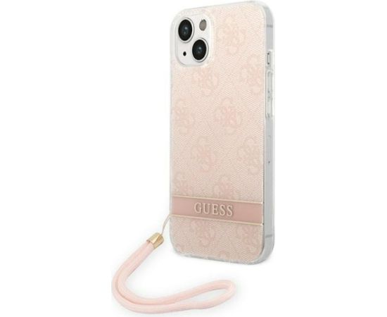 Guess GUOHCP14MH4STP Hardcase 4G Print Strap Aizsargapvalks priekš iPhone 14 Plus / 15 Plus 6.7" / rozā Neoriģinālie Maciņi