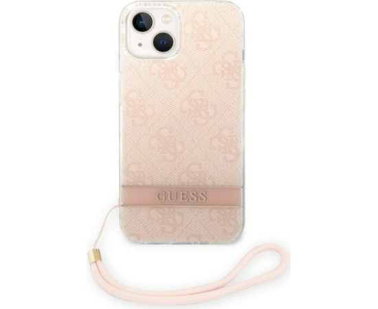 Guess GUOHCP14MH4STP Hardcase 4G Print Strap Aizsargapvalks priekš iPhone 14 Plus / 15 Plus 6.7" / rozā Neoriģinālie Maciņi