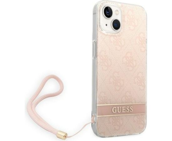 Guess GUOHCP14MH4STP Hardcase 4G Print Strap Aizsargapvalks priekš iPhone 14 Plus / 15 Plus 6.7" / rozā Neoriģinālie Maciņi
