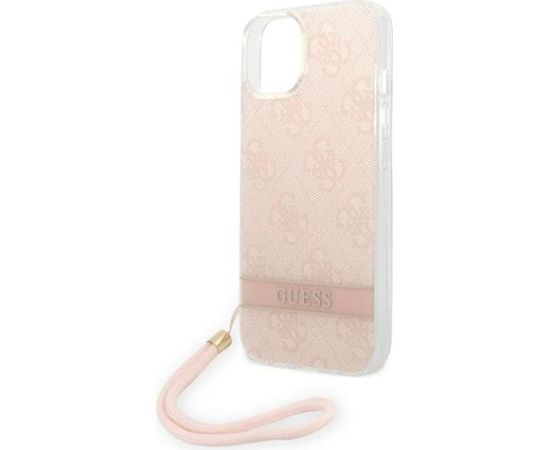 Guess GUOHCP14MH4STP Hardcase 4G Print Strap Aizsargapvalks priekš iPhone 14 Plus / 15 Plus 6.7" / rozā Neoriģinālie Maciņi