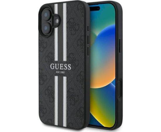 Guess GUHMP16SP4RPSK 4G Printed Stripes MagSafe Aizsargapvalks priekš iPhone 16 6.1" / melns Neoriģinālie Maciņi