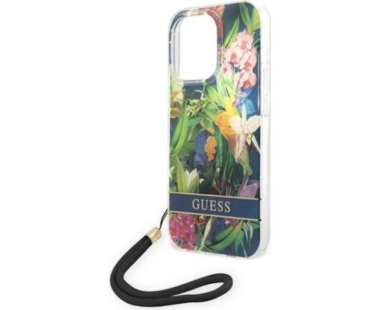 Guess GUOHCP14LHFLSB Flower Strap Aizsargapvalks priekš iPhone 14 Pro 6,1" / zils Neoriģinālie Maciņi