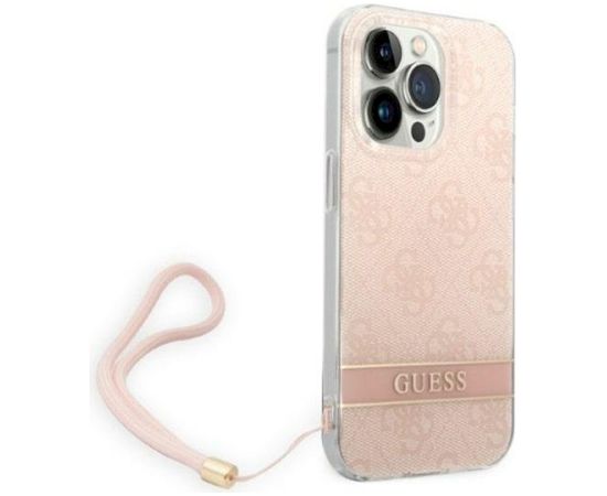 Guess GUOHCP14LH4STP Hardcase 4G Print Strap Aizsargapvalks priekš iPhone 14 Pro 6,1" / rozā Neoriģinālie Maciņi