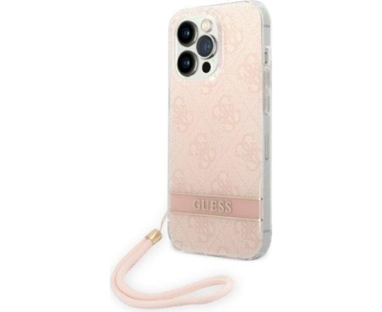 Guess GUOHCP14LH4STP Hardcase 4G Print Strap Aizsargapvalks priekš iPhone 14 Pro 6,1" / rozā Neoriģinālie Maciņi