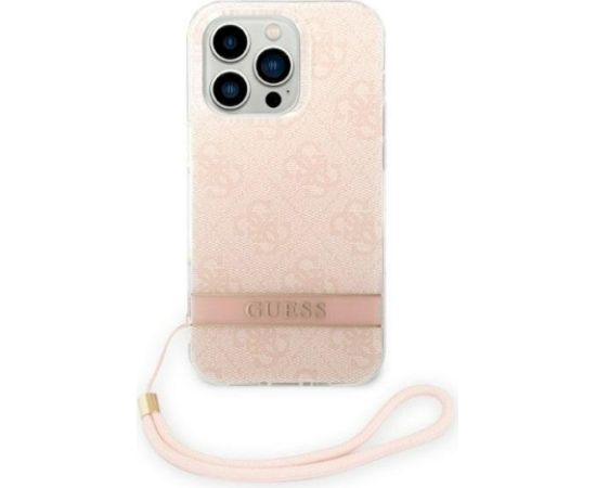 Guess GUOHCP14LH4STP Hardcase 4G Print Strap Aizsargapvalks priekš iPhone 14 Pro 6,1" / rozā Neoriģinālie Maciņi